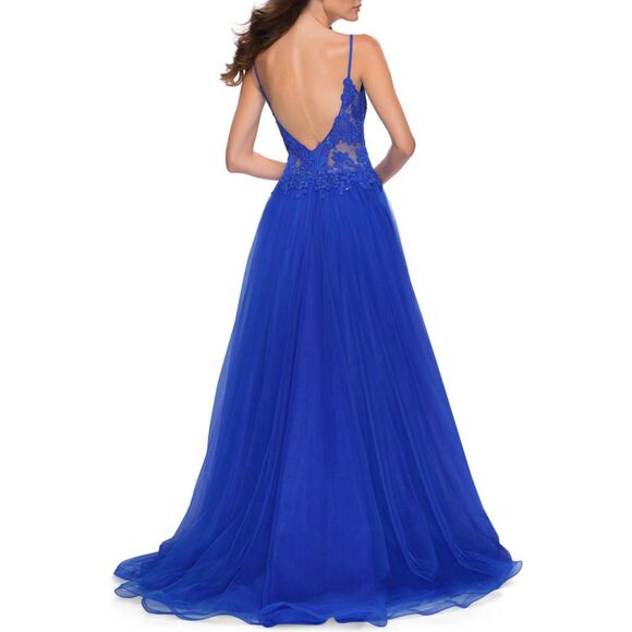 La Femme Royal Blue Lace Bodice Gown 488$ - Size 10 - Picture 2 of 10